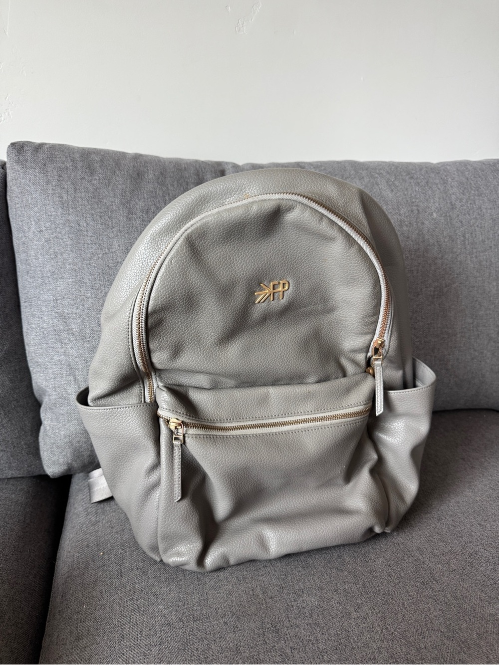 Freshly Picked Pebbled Leather Backpack - Light Gray with Gold Hardware